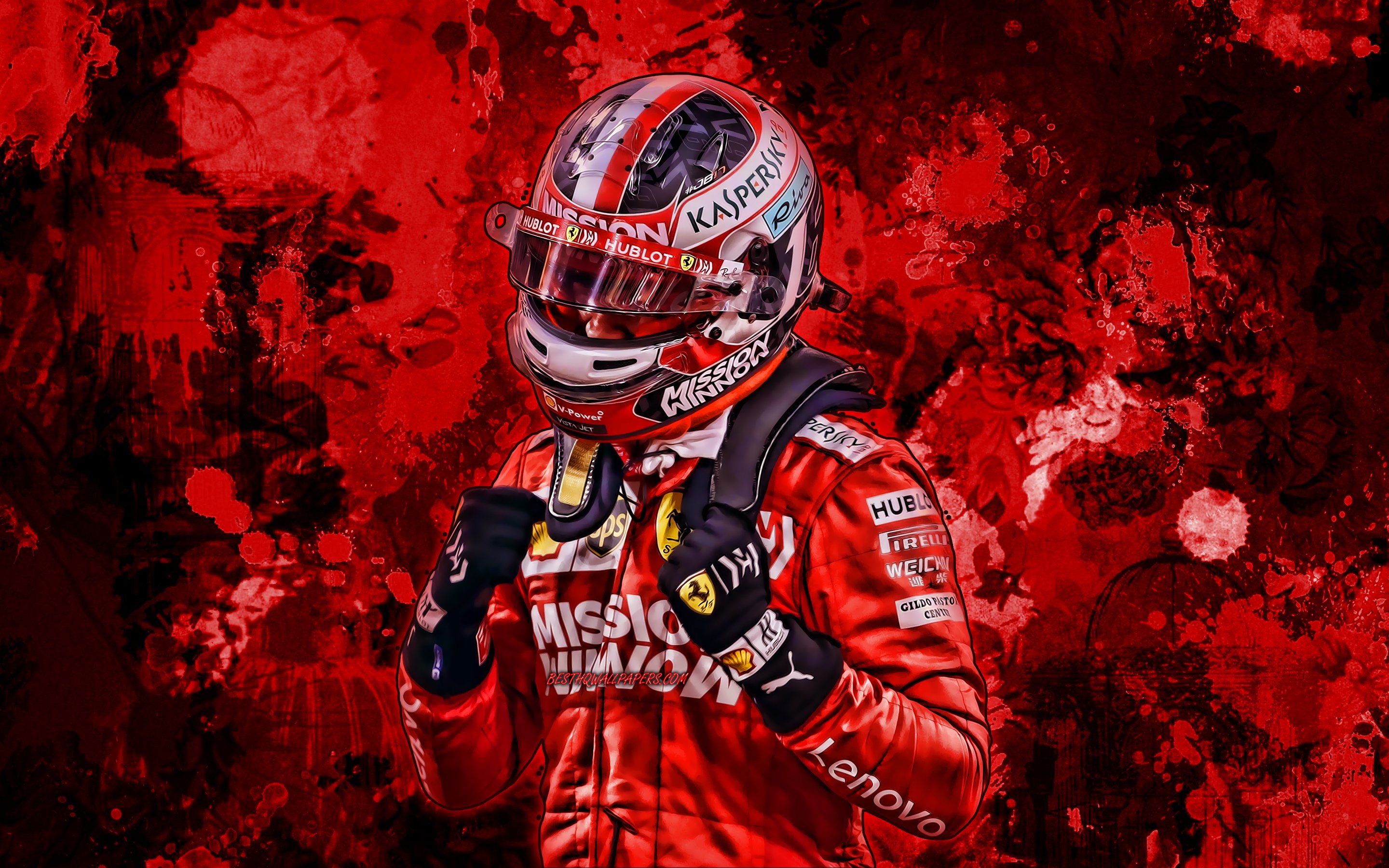 Download wallpapers Charles Leclerc, 2019, red paint splashes, Scuderia ...