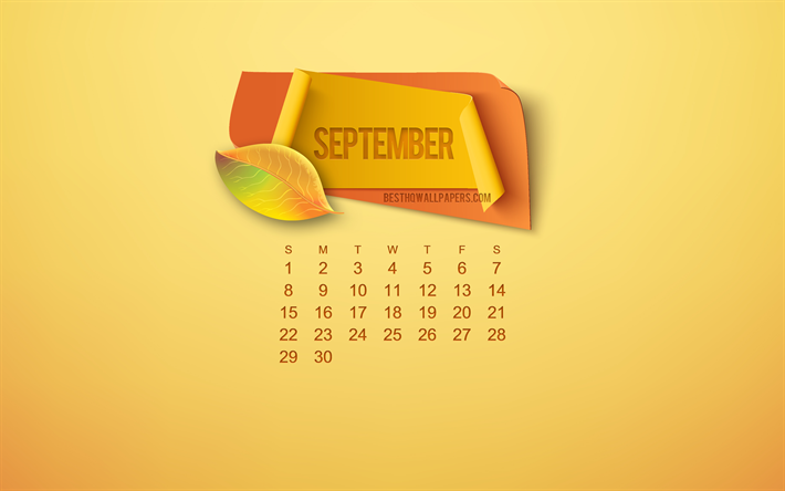 2019年月のカレンダー, 秋の概念, 紅葉, 黄色の背景, 2019年カレンダー, 日2019年, 【クリエイティブ-アート