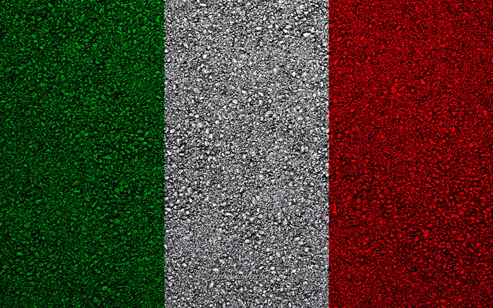 La bandera de Italia, el asfalto de la textura, la bandera sobre el asfalto, de la bandera de Italia, de Europa, de Italia, las banderas de los pa&#237;ses europeos, la bandera italiana