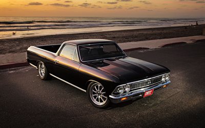 Chevrolet El Camino, tuning, 1966 bilar, retro bilar, 1966 Chevrolet El Camino, svart pickup, amerikanska bilar, Chevrolet