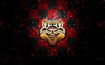 Arkansas State Red Wolves, glitter logo, NCAA, red black checkered background, USA, american football team, Arkansas State Red Wolves logo, mosaic art, american football, America