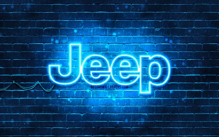 Download wallpapers Jeep blue logo, 4k, blue brickwall, Jeep logo, cars  brands, Jeep neon logo, Jeep for desktop free. Pictures for desktop free