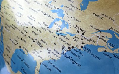 USA map, globe, map of Canada, american map, USA cities map, US states map