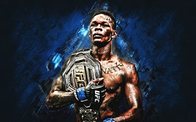 Israel Adesanya, The Last Stylebender, MMA, New Zealand fighter, UFC, blue stone background, portrait