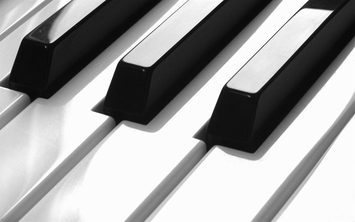 piano keys, music concepts, black and white piano, piano keys background