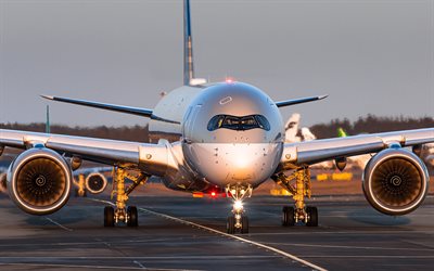 Airbus A350 XWB, matkustajakone, Qatar Airways, matkustaja matkustajakone, Airbus A350-1000, lentokone kiitoradalle, Airbus