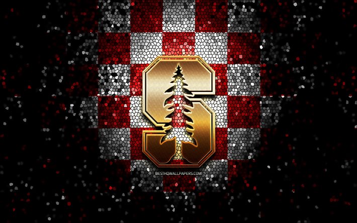 Stanford Cardinal, glitter, logo, NCAA, rosso, bianco, sfondo a scacchi, USA, squadra di football americano, Stanford Cardinal logo, il mosaico, il football americano, l&#39;America