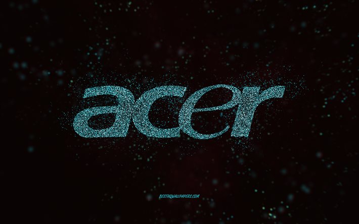 Acer parıltılı logo, 4k, siyah arka plan, Acer logosu, a&#231;ık mavi parıltılı sanat, Acer, yaratıcı sanat, Acer a&#231;ık mavi parıltılı logo