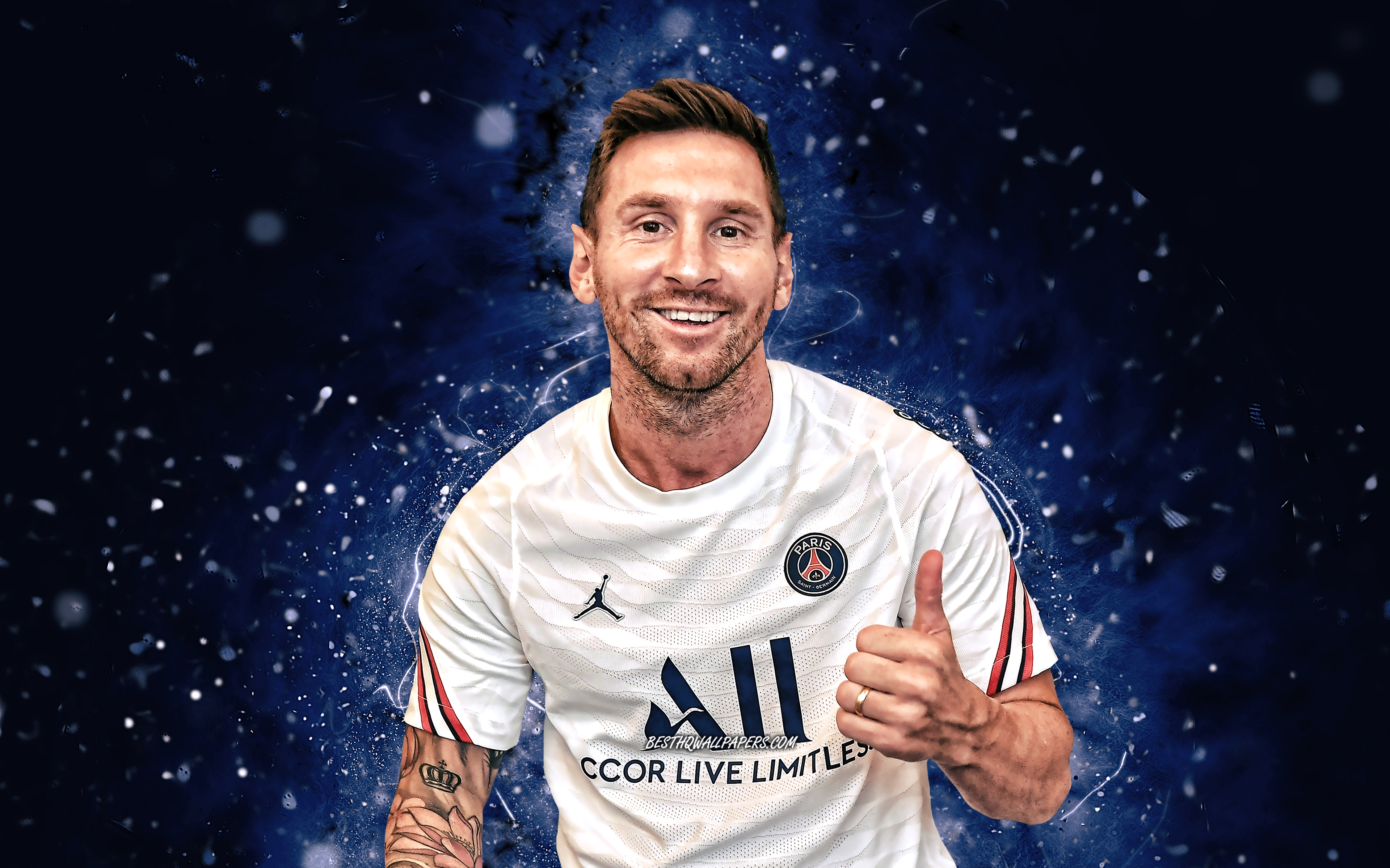 Download wallpapers 4k, Lionel Messi PSG, white uniform ...