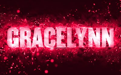 Doğum g&#252;n&#252;n kutlu olsun Gracelynn, 4k, pembe neon ışıklar, Gracelynn adı, yaratıcı, Gracelynn Doğum g&#252;n&#252;n kutlu olsun, Gracelynn Doğum g&#252;n&#252;, pop&#252;ler Amerikalı kadın isimleri, Gracelynn ile resim