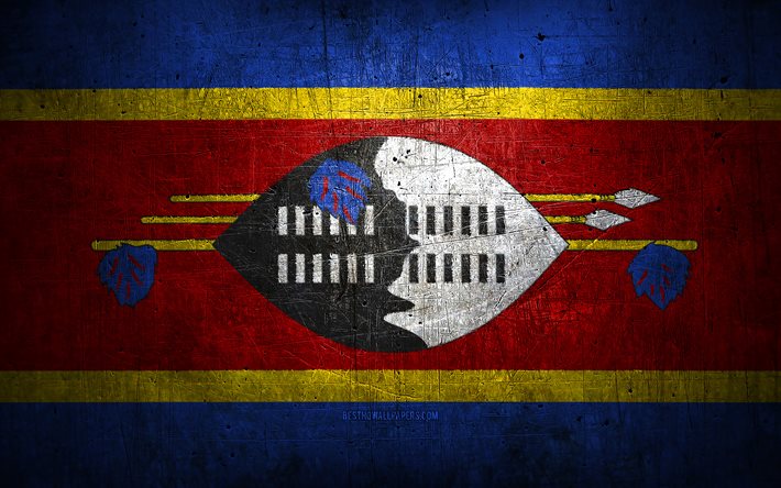 Eswatini metallflagga, grungekonst, afrikanska l&#228;nder, Eswatinis dag, nationella symboler, Eswatini flagga, metall flaggor, Afrika, Eswatini