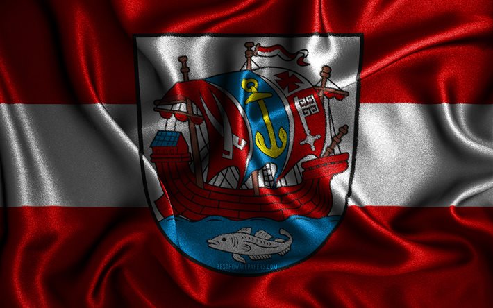 Almanya&#39;nın Bremerhaven bayrağı, 4k, ipek dalgalı bayraklar, Alman şehirleri, Bremerhaven Bayrağı, kumaş bayraklar, Bremerhaven G&#252;n&#252;, 3D sanat, Bremerhaven, Avrupa, Almanya şehirleri, Bremerhaven 3D bayrak, Almanya