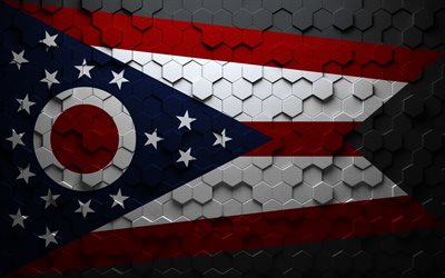 Flag of Ohio, honeycomb art, Ohio hexagons flag, Ohio, 3d hexagons art, Ohio flag