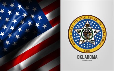 Seal of Oklahoma, USA Flag, Oklahoma emblem, Oklahoma coat of arms, Oklahoma badge, American flag, Oklahoma, USA