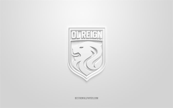 OL Reign, شعار 3D الإبداعية, خلفية بيضاء, NWSL, 3d شعار, نادي كرة القدم الأمريكي, واشنطن, الولايات المتحدة الأمريكية, فن ثلاثي الأبعاد, كرة القدم, شعار OL Reign ثلاثي الأبعاد
