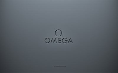 Omega logo, gray creative background, Omega emblem, gray paper texture, Omega, gray background, Omega 3d logo