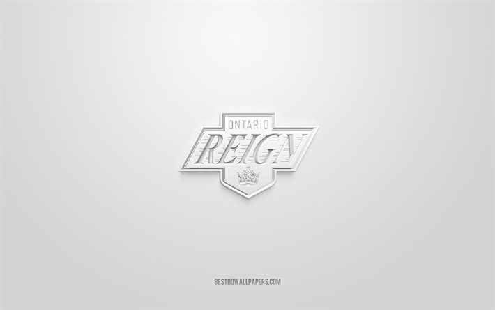 Ontario Reign, yaratıcı 3D logo, beyaz arka plan, AHL, 3d amblem, Amerikan Hokey Takımı, Amerikan Hokey Ligi, Ontario, ABD, 3d sanat, hokey, Ontario Reign 3d logo