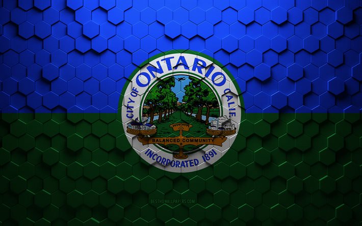 Drapeau de l&#39;Ontario, Californie, art en nid d&#39;abeille, drapeau des hexagones de l&#39;Ontario, Ontario, art des hexagones 3d, drapeau de l&#39;Ontario