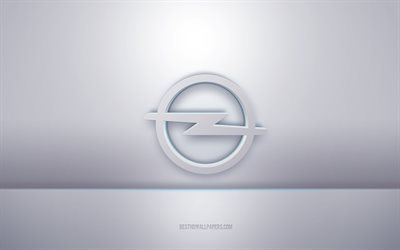 Opel 3d white logo, gray background, Opel logo, creative 3d art, Opel, 3d emblem
