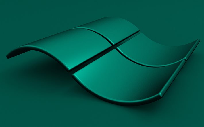 Logo Windows turquoise, 4K, arri&#232;re-plans turquoise, cr&#233;atif, syst&#232;me d&#39;exploitation, logo Windows 3D, illustration, logo Windows 3D ondul&#233;, logo Windows, Windows