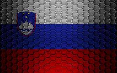 Slovenia flag, 3d hexagons texture, Slovenia, 3d texture, Slovenia 3d flag, metal texture, flag of Slovenia