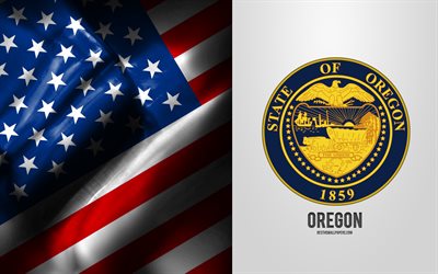 Seal of Oregon, USA Flag, Oregon emblem, Oregon coat of arms, Oregon badge, American flag, Oregon, USA