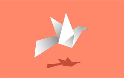 origami, paper bird, origami swan, orange background, origami bird, flight concepts, paper