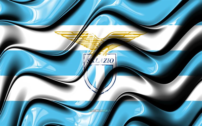 Drapeau Lazio, 4k, vagues 3D bleues et blanches, Serie A, club de football italien, SS Lazio, football, logo Lazio, Lazio FC