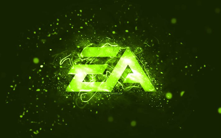 EA GAMES logo lime, 4k, Electronic Arts, luci al neon lime, creativo, sfondo astratto lime, logo EA GAMES, giochi online, EA GAMES