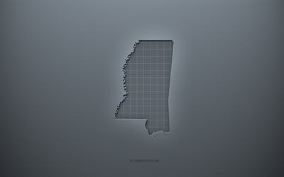 Mississippi map, gray creative background, Mississippi, USA, gray paper texture, American states, Mississippi map silhouette, map of Mississippi, gray background, Mississippi 3d map