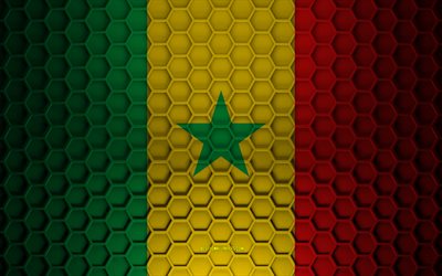 Senegal flag, 3d hexagons texture, Senegal, 3d texture, Senegal 3d flag, metal texture, flag of Senegal
