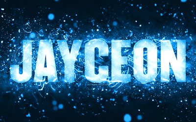 Happy Birthday Jayceon, 4k, blue neon lights, Jayceon name, creative, Jayceon Happy Birthday, Jayceon Birthday, popular american male names, picture with Jayceon name, Jayceon