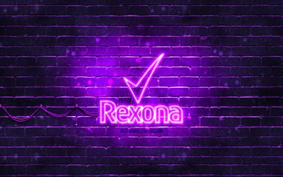 Rexona violet logo, 4k, violet brickwall, Rexona logo, brands, Rexona neon logo, Rexona