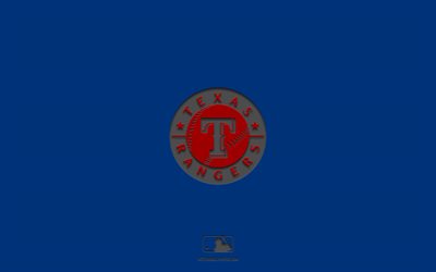 Texas Rangers, blue background, American baseball team, Texas Rangers emblem, MLB, Texas, USA, baseball, Texas Rangers logo