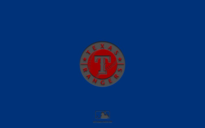 Texas Rangers, sininen tausta, amerikkalainen baseball -joukkue, Texas Rangers -tunnus, MLB, Texas, USA, baseball, Texas Rangers -logo