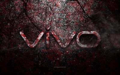 Logotipo da Vivo, arte do grunge, logotipo da pedra Vivo, textura da pedra vermelha, Vivo, textura da pedra do grunge, emblema da Vivo, logotipo 3D da Vivo