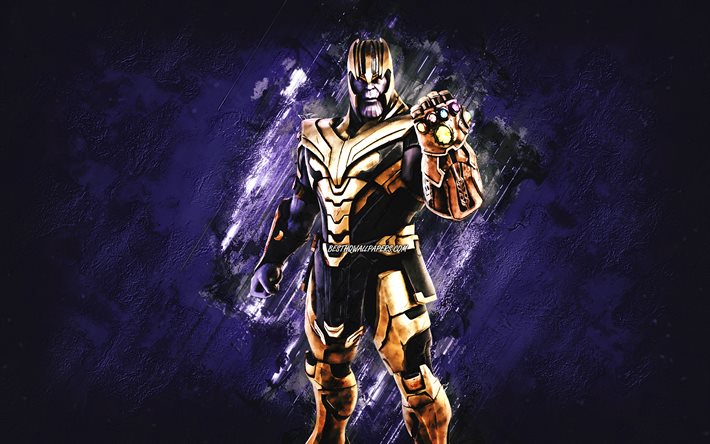 Fortnite Thanos Skin, Fortnite, personaggi principali, sfondo di pietra viola, Thanos, pelli Fortnite, Thanos Skin, Thanos Fortnite, personaggi Fortnite