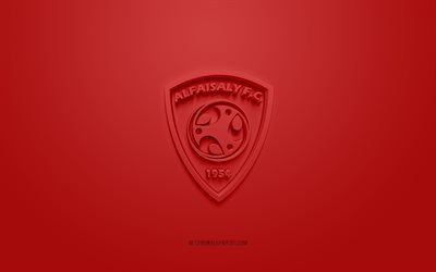 Al Faisaly FC, creative 3D logo, red background, SPL, Saudi Arabian football Club, Saudi Professional League, Harmah City, Saudi Arabia, 3d art, football, Al Faisaly FC 3d logo