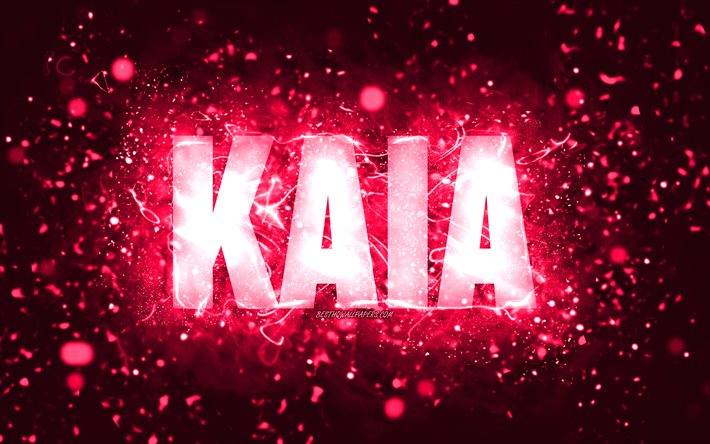 Buon Compleanno Kaia, 4k, luci al neon rosa, nome Kaia, creativo, Kaia Buon Compleanno, Compleanno Kaia, nomi femminili americani popolari, foto con nome Kaia, Kaia
