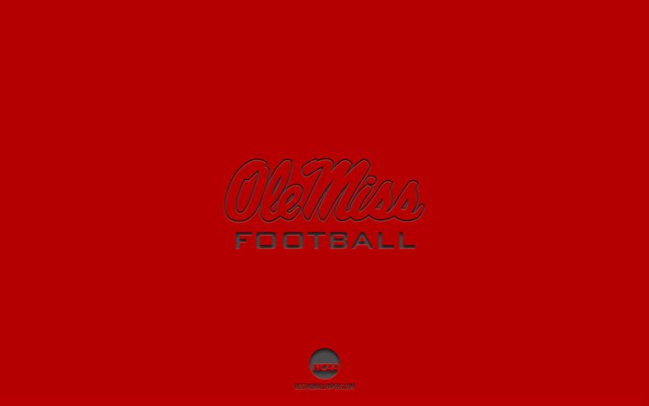 Ole Miss Rebels, red background, American football team, Ole Miss Rebels emblem, NCAA, Mississippi, USA, American football, Ole Miss Rebels logo