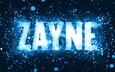 お誕生日おめでとうザイン, 4k, 青いネオンライト, Zayneの名前, creative クリエイティブ, Zayneお誕生日おめでとう, Zayneの誕生日, 人気のあるアメリカ人男性の名前, Zayneの名前の写真, Zayne