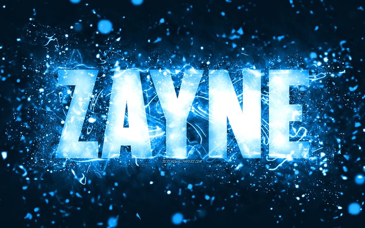 Joyeux anniversaire Zayne, 4k, n&#233;ons bleus, nom Zayne, cr&#233;atif, joyeux anniversaire Zayne, anniversaire Zayne, noms masculins am&#233;ricains populaires, photo avec le nom Zayne, Zayne