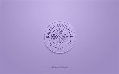 Racing Louisville FC, creative 3D logo, purple background, NWSL, 3d emblem, American soccer club, Louisville, USA, 3d art, soccer, Racing Louisville FC 3d logo