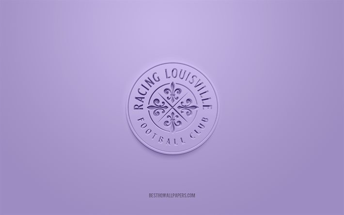 Racing Louisville FC, logo 3D creativo, sfondo viola, NWSL, emblema 3d, squadra di calcio americana, Louisville, USA, arte 3d, calcio, logo 3d Racing Louisville FC