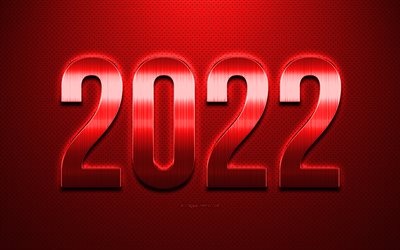 2022 New Year, Red 2022 background, Happy New Year 2022, red leather texture, 2022 concepts, 2022 background, New 2022 Year