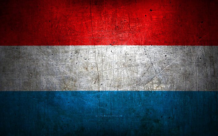 Luxembourg metal flag, grunge art, European countries, Day of Luxembourg, national symbols, Luxembourg flag, metal flags, Flag of Luxembourg, Europe, Luxembourg