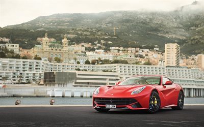A Ferrari F12, berlinetta, 2016, carro desportivo, supercar, vermelho Ferrari