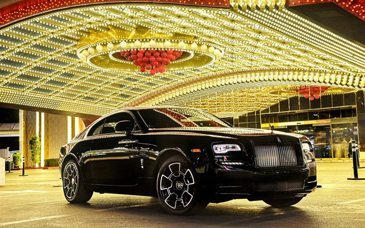 Rolls-Royce Wraith, Noir Badge, en 2016, de bulbes, de voiture de luxe, noir Rolls-Royce