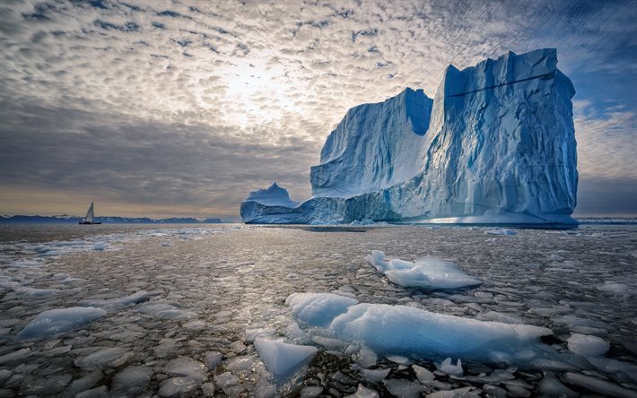 iceberg, galleggiante, oceano, ghiaccio, Scoresby Suono, Ostgronland, Groenlandia