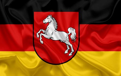 flagge des landes niedersachsen, land deutschland, flaggen der deutschen l&#228;nder niedersachsen, staaten deutschland, seidene fahne, bundesrepublik deutschland